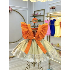 Romper Moana Laranja Glitter Festas Super Luxo