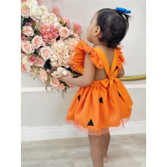 Romper Pedrita Flintstone Laranja Glitter Festas Luxo