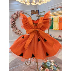 Romper Pedrita Flintstone Laranja Glitter Festas Luxo