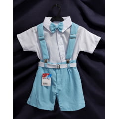 Conjunto Infantil Camisa Branca C/ Short Susp. e Gravata Azul