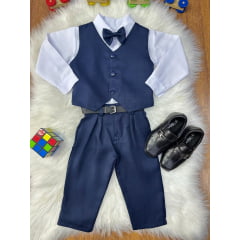 Conjunto Infantil Camisa Branca Calça Colete Azul Marinho