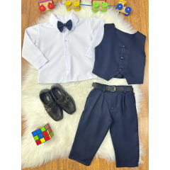Conjunto Infantil Camisa Branca Calça Colete Azul Marinho