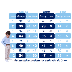 Conjunto Infantil Camisa Branca Calça Colete Azul Marinho