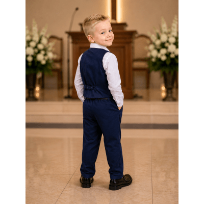 Conjunto Infantil Camisa Branca Calça Colete Azul Marinho