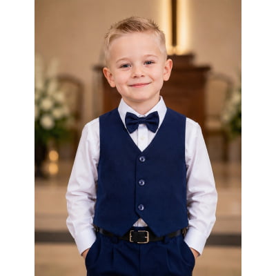 Conjunto Infantil Camisa Branca Calça Colete Azul Marinho