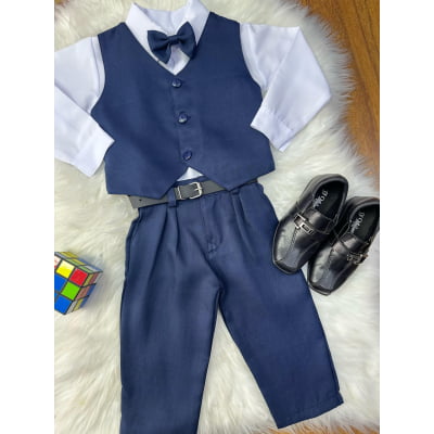 Conjunto Infantil Camisa Branca Calça Colete Azul Marinho