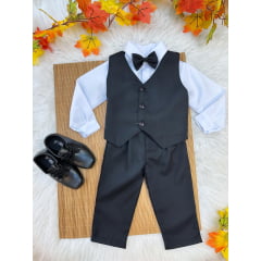 Conjunto Infantil Camisa Branca Calça Colete e Gravata Preto