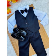 Conjunto Infantil Camisa Branca Calça Colete e Gravata Preto