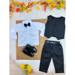 Conjunto Infantil Camisa Branca Calça Colete e Gravata Preto