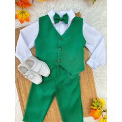 Conjunto Infantil Camisa Branca Calça Colete e Gravata Verde