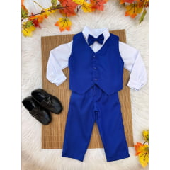 Conjunto Infantil Camisa Branca Calça Colete Grav. Azul Royal