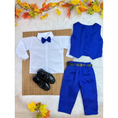 Conjunto Infantil Camisa Branca Calça Colete Grav. Azul Royal