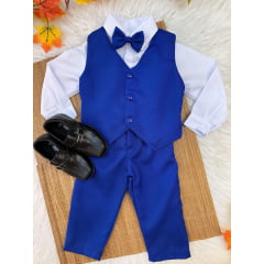 Conjunto Infantil Camisa Branca Calça Colete Grav. Azul Royal