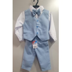 Conjunto Infantil Camisa Branca Calça Colete Gravata Azul Claro