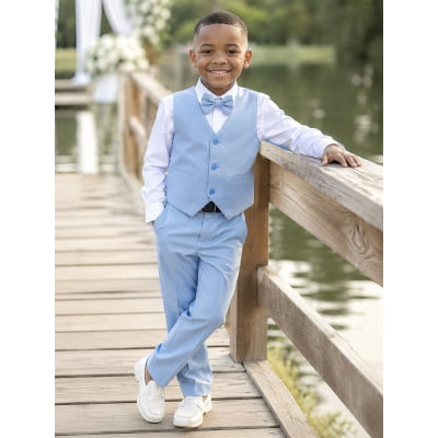 Conjunto Infantil Camisa Branca Calça Colete Gravata Azul Claro