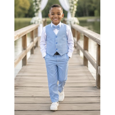 Conjunto Infantil Camisa Branca Calça Colete Gravata Azul Claro