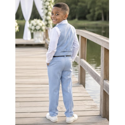 Conjunto Infantil Camisa Branca Calça Colete Gravata Azul Claro