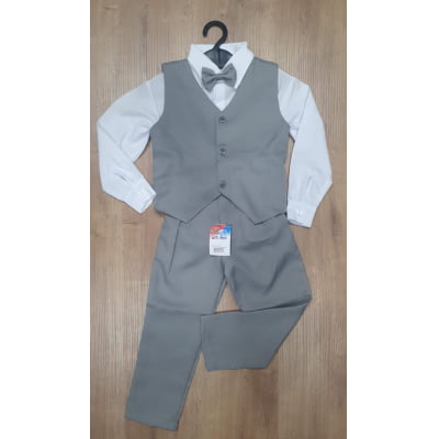 Conjunto Infantil Camisa Branca Calça Colete Gravata Cinza