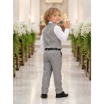 Conjunto Infantil Camisa Branca Calça Colete Gravata Cinza
