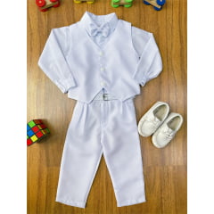 Conjunto Infantil Camisa Calça Colete e Gravata Branco