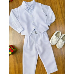Conjunto Infantil Camisa Calça Colete e Gravata Branco