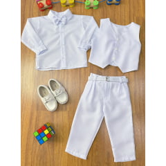 Conjunto Infantil Camisa Calça Colete e Gravata Branco