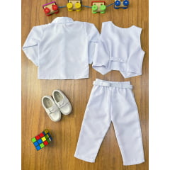 Conjunto Infantil Camisa Calça Colete e Gravata Branco
