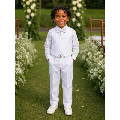 Conjunto Infantil Camisa Calça Colete e Gravata Branco