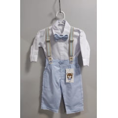 Conjunto Social Bebê Calça Susp. Azul Claro e Camisa Branca