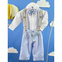 Conjunto Social Bebê Calça Susp. Azul Claro e Camisa Branca