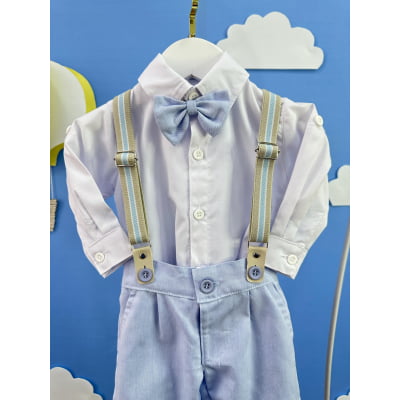 Conjunto Social Bebê Calça Susp. Azul Claro e Camisa Branca