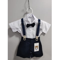 Conjunto Social Bebê Short Susp. Azul Escuro e Camisa Branca