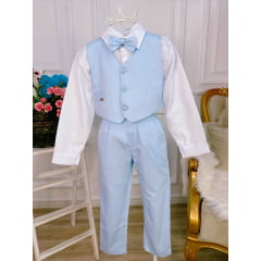 Conjunto Social C/ Colete Calça Gravata Azul Camisa Branca