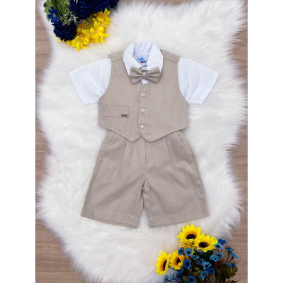 Conjunto Social Short Camisa Colete Gravata Bege Conjunto Social Short Camisa Colete Gravata Bege