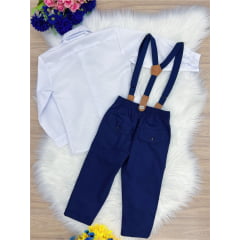 Conjunto Social Calça Camisa Gravata Susp. Azul Branco