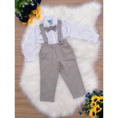 Conjunto Social Calça Camisa Gravata Susp. Cinza Claro Conjunto Social Calça Camisa Gravata Susp. Cinza Claro