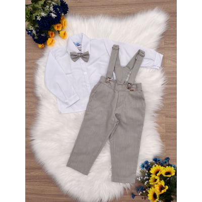 Conjunto Social Calça Camisa Gravata Susp. Cinza Claro