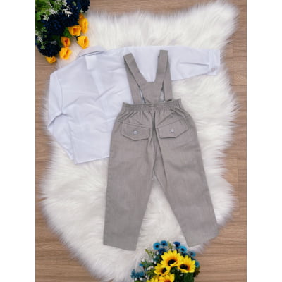 Conjunto Social Calça Camisa Gravata Susp. Cinza Claro