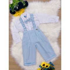 Conjunto Social Calça Camisa Gravata Suspensório Azul