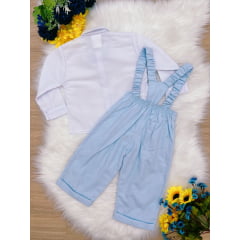 Conjunto Social Calça Camisa Gravata Suspensório Azul