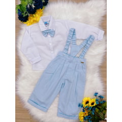 Conjunto Social Calça Camisa Gravata Suspensório Azul