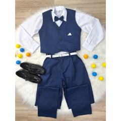 Conjunto Social Calça Colete Azul Marinho e Camisa Branca