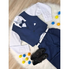 Conjunto Social Calça Colete Azul Marinho e Camisa Branca