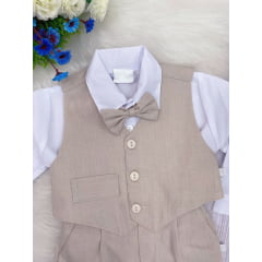 Conjunto Social Calça Colete Gravata Bege Camisa Branca