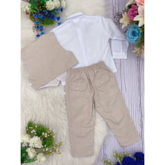 Conjunto Social Calça Colete Gravata Bege Camisa Branca