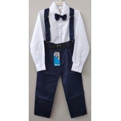 Conjunto Social Calça Gravata e Susp. Azul Mar. Camisa Branca