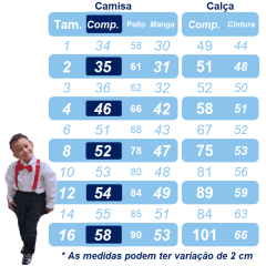 Conjunto Social Calça Gravata e Susp. Azul Mar. Camisa Branca