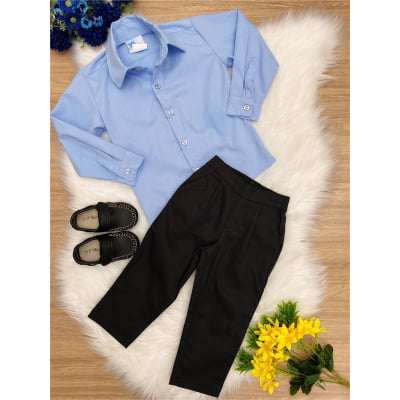 Conjunto Social Camisa Azul e Calça Sarja Preto Conjunto Social Camisa Azul e Calça Sarja Preto
