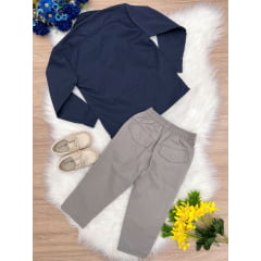 Conjunto Social Camisa Azul Marinho e Calça Sarja Caqui