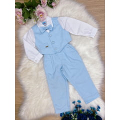 Conjunto Social Camisa Branca C/ Calça Colete Gravata Azul
